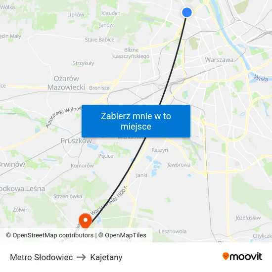 Metro Słodowiec to Kajetany map