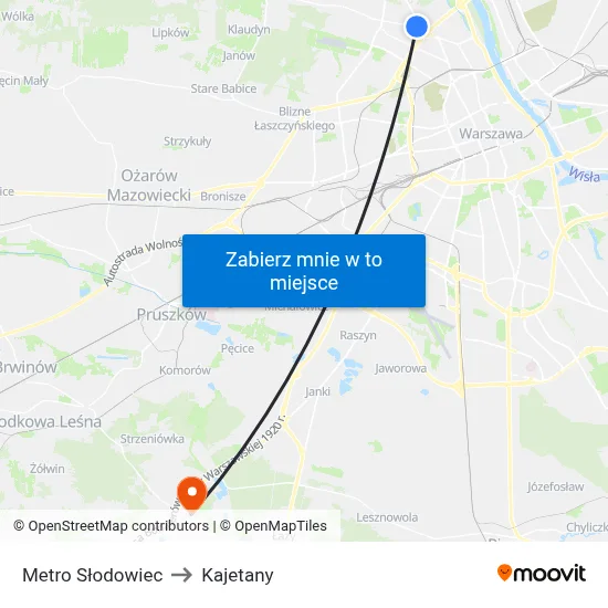 Metro Słodowiec to Kajetany map