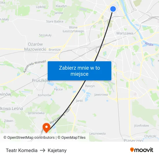 Teatr Komedia to Kajetany map