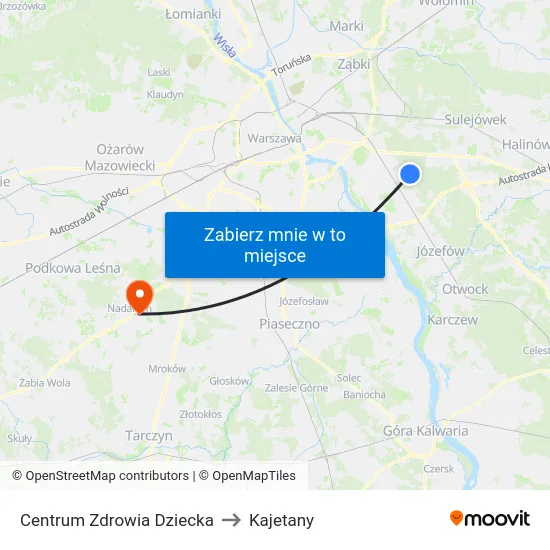 Centrum Zdrowia Dziecka to Kajetany map
