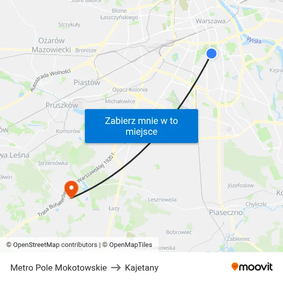 Metro Pole Mokotowskie to Kajetany map