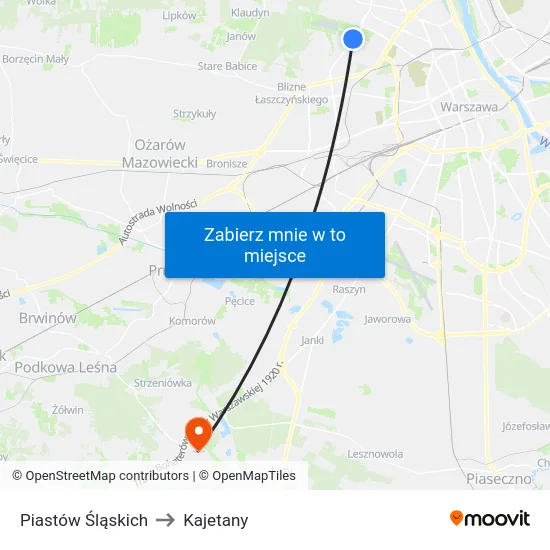 Piastów Śląskich to Kajetany map