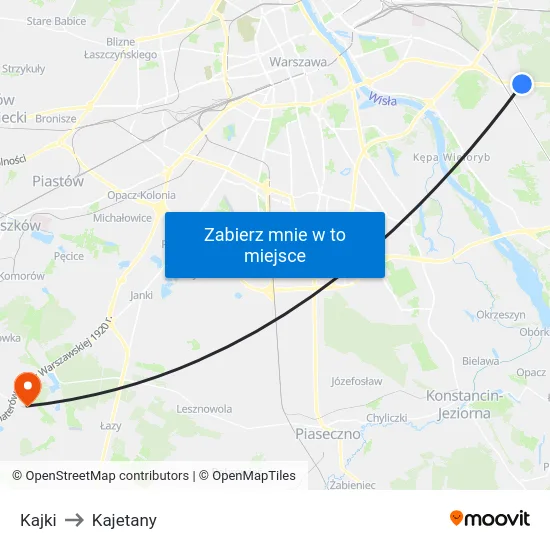 Kajki to Kajetany map