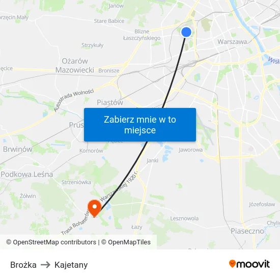 Brożka to Kajetany map