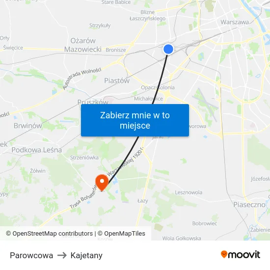 Parowcowa to Kajetany map