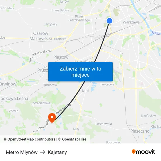 Metro Młynów to Kajetany map