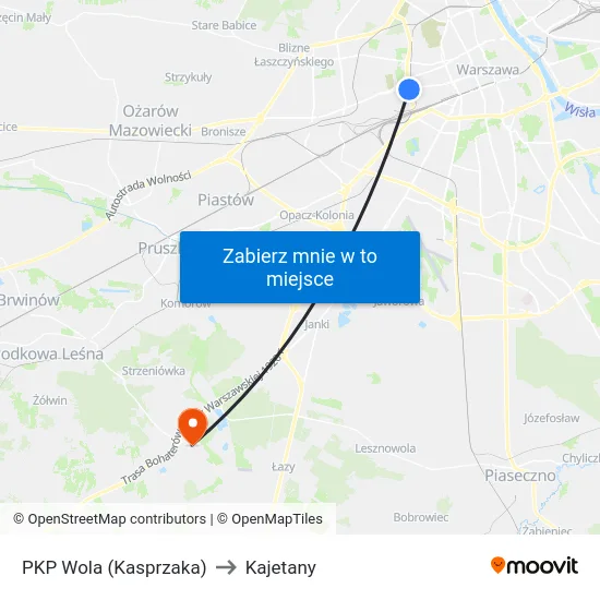 PKP Wola (Kasprzaka) to Kajetany map