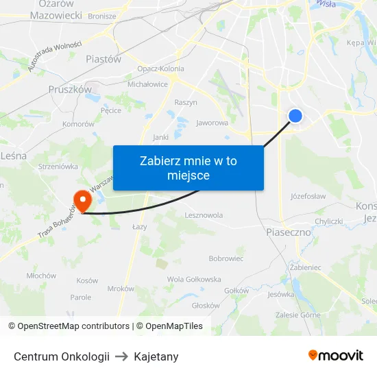 Centrum Onkologii to Kajetany map