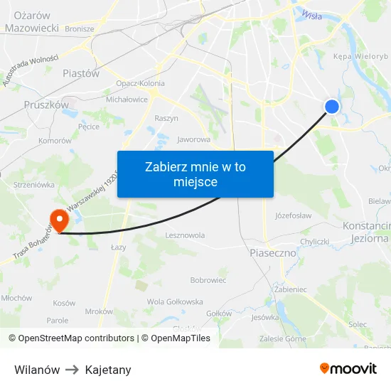Wilanów to Kajetany map