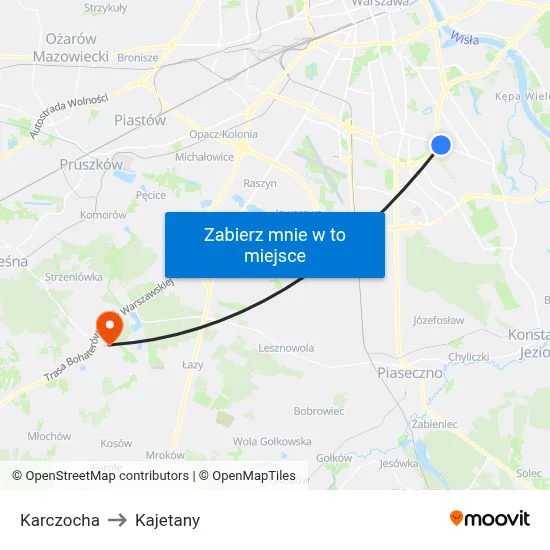 Karczocha to Kajetany map