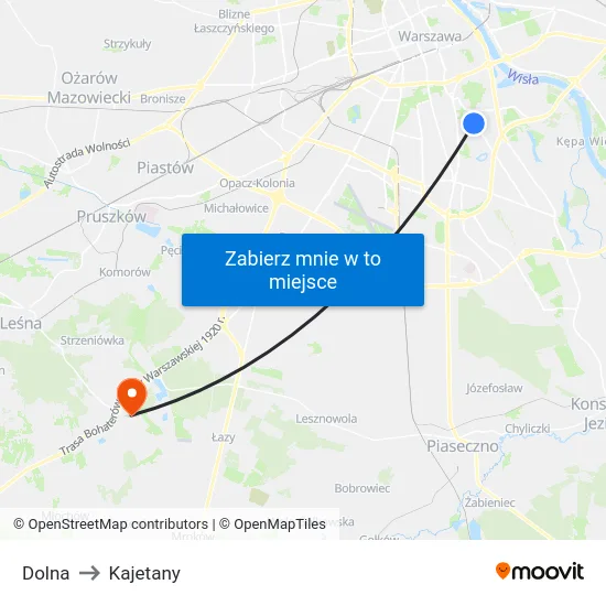 Dolna to Kajetany map