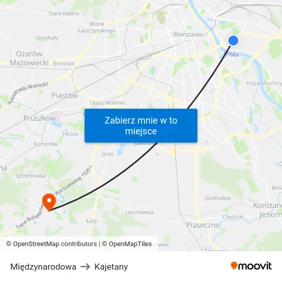 Międzynarodowa to Kajetany map