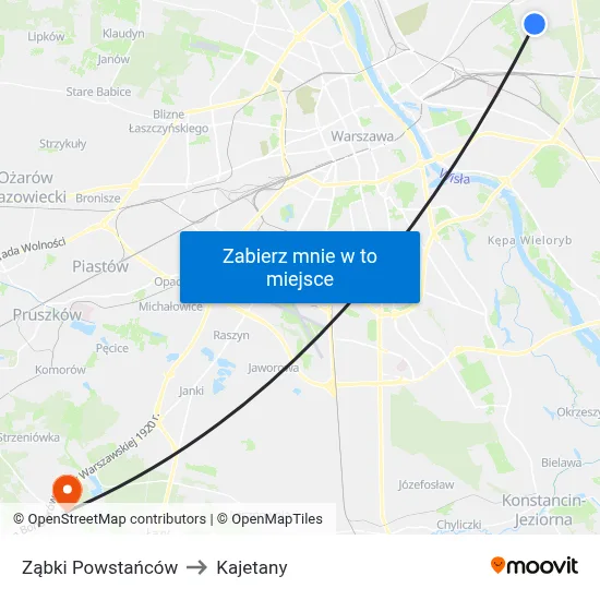 Ząbki Powstańców to Kajetany map