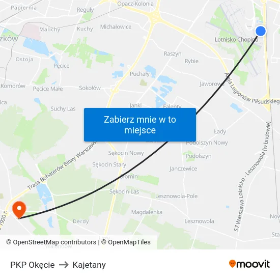 PKP Okęcie to Kajetany map