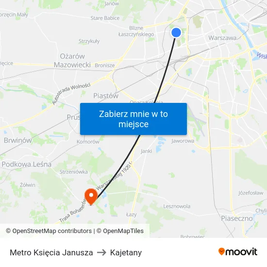 Metro Księcia Janusza to Kajetany map