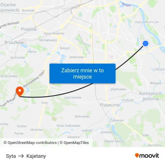 Syta to Kajetany map