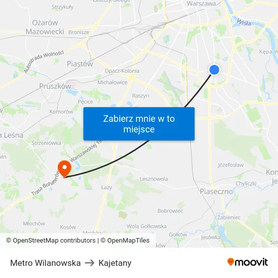 Metro Wilanowska to Kajetany map