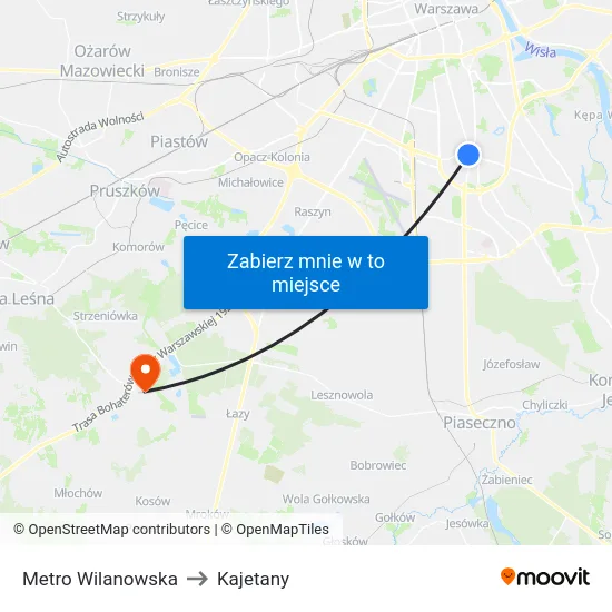 Metro Wilanowska to Kajetany map
