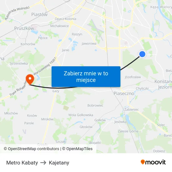 Metro Kabaty to Kajetany map
