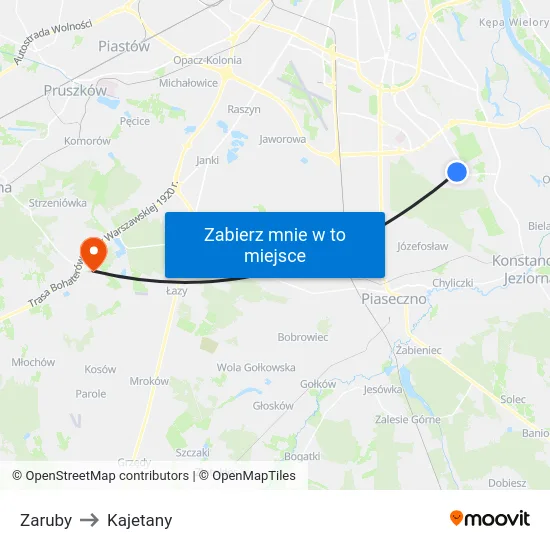 Zaruby to Kajetany map