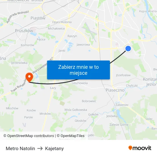 Metro Natolin to Kajetany map