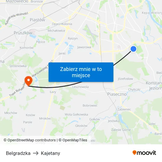 Belgradzka to Kajetany map