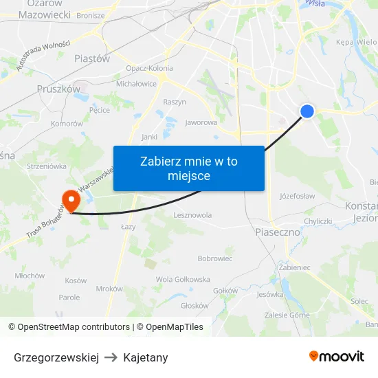 Grzegorzewskiej to Kajetany map