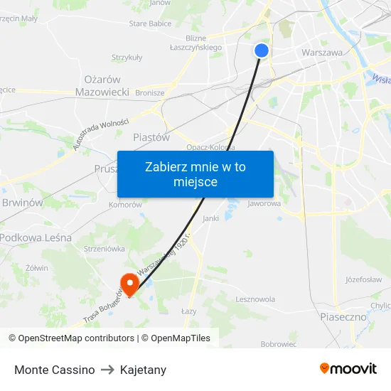 Monte Cassino to Kajetany map