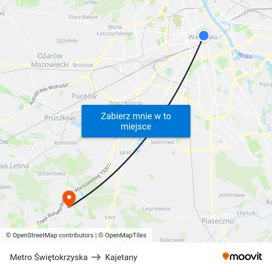 Metro Świętokrzyska to Kajetany map