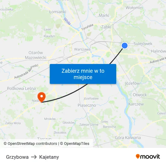 Grzybowa to Kajetany map