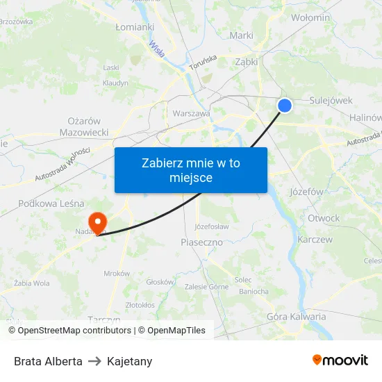 Brata Alberta to Kajetany map