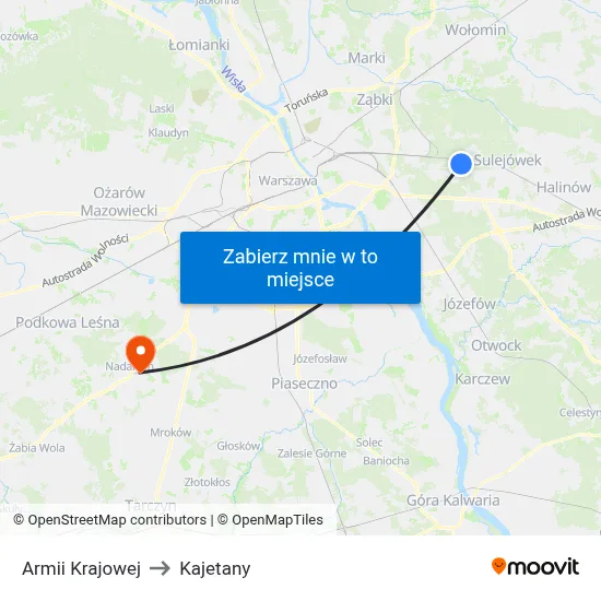 Armii Krajowej to Kajetany map