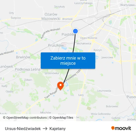Ursus-Niedźwiadek to Kajetany map