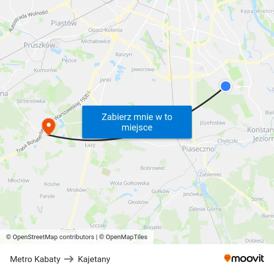 Metro Kabaty to Kajetany map