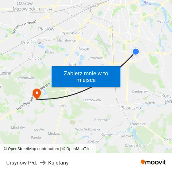 Ursynów Płd. to Kajetany map