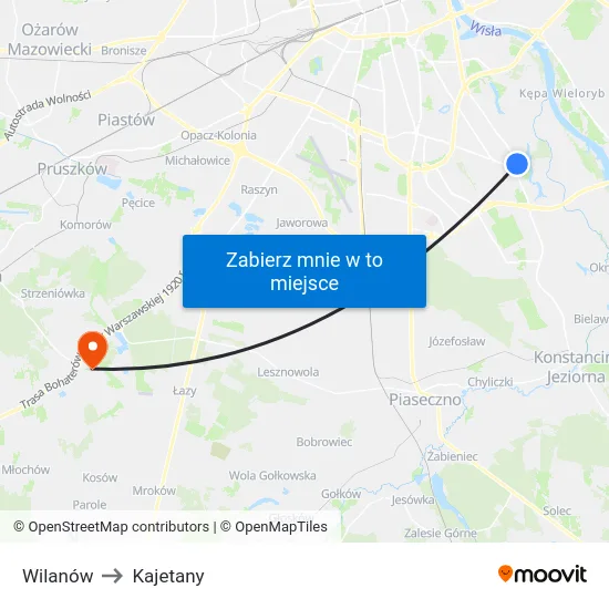 Wilanów to Kajetany map
