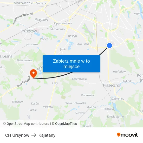 CH Ursynów to Kajetany map