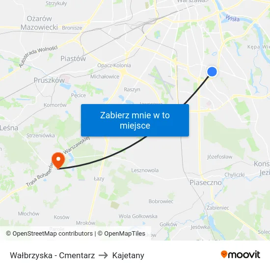 Wałbrzyska - Cmentarz to Kajetany map