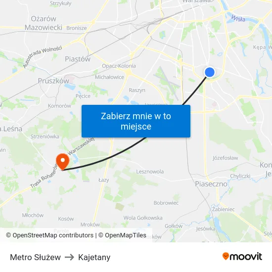 Metro Służew to Kajetany map