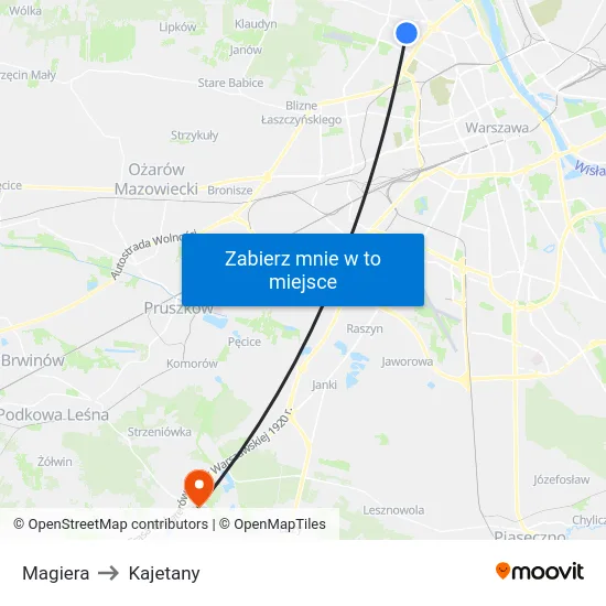 Magiera to Kajetany map