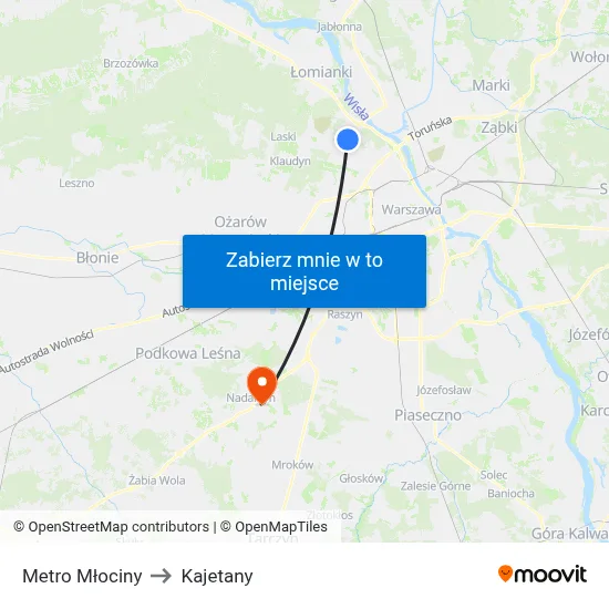 Metro Młociny to Kajetany map