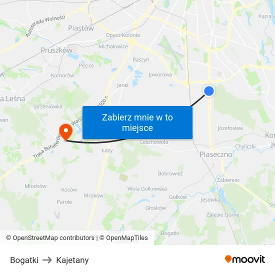 Bogatki to Kajetany map