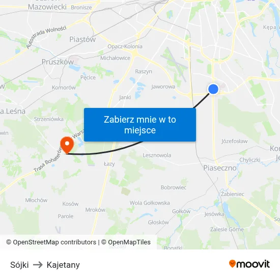 Sójki to Kajetany map