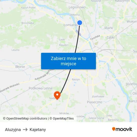 Aluzyjna to Kajetany map