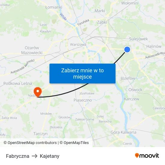 Fabryczna to Kajetany map