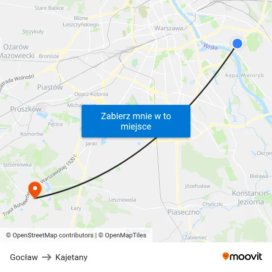 Gocław to Kajetany map