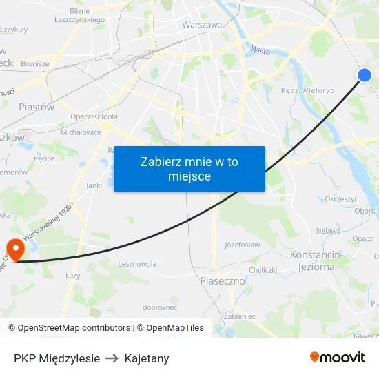 PKP Międzylesie to Kajetany map