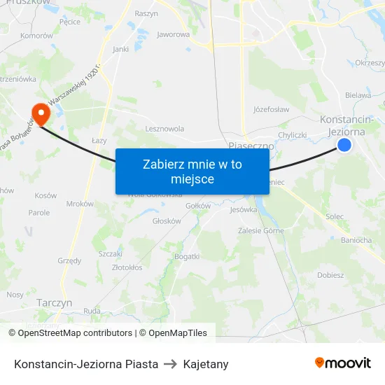 Konstancin-Jeziorna Piasta to Kajetany map