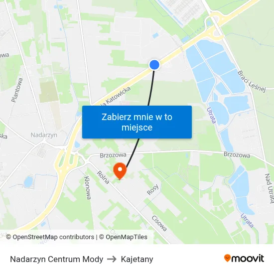 Nadarzyn Centrum Mody to Kajetany map