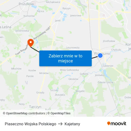 Piaseczno Wojska Polskiego to Kajetany map